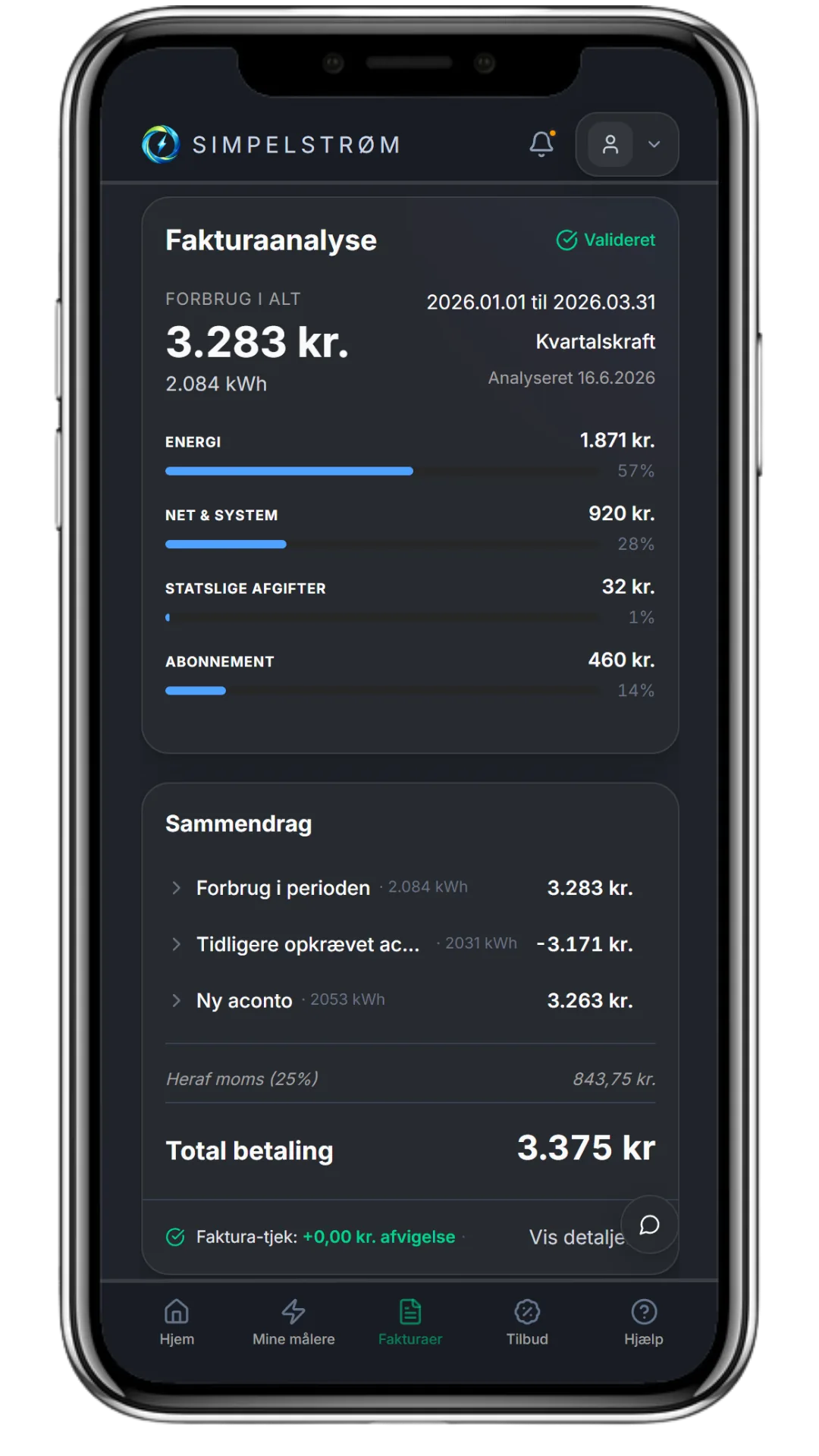 Fakturaanalyse: regningen delt op og tjekket efter